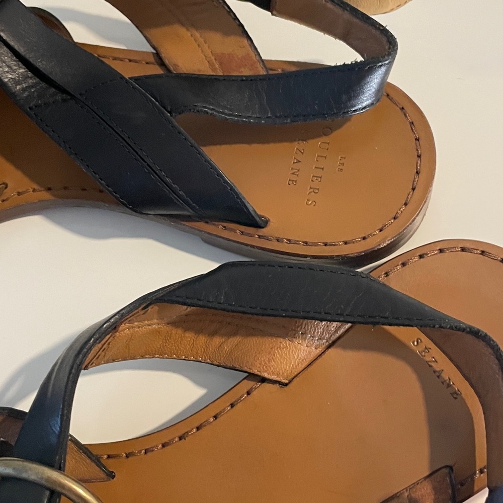 Sezane Olympe Low Sandals Black Leather Strappy Flat Slides Size 38 - Picture 6 of 9
